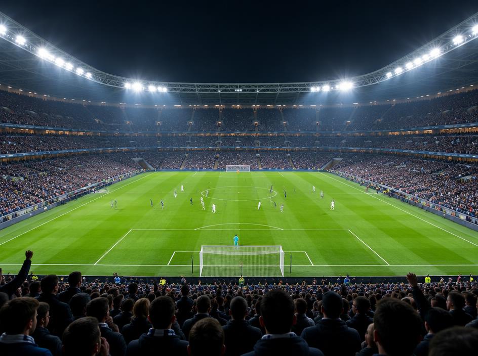 Estádio de futebol iluminado à noite